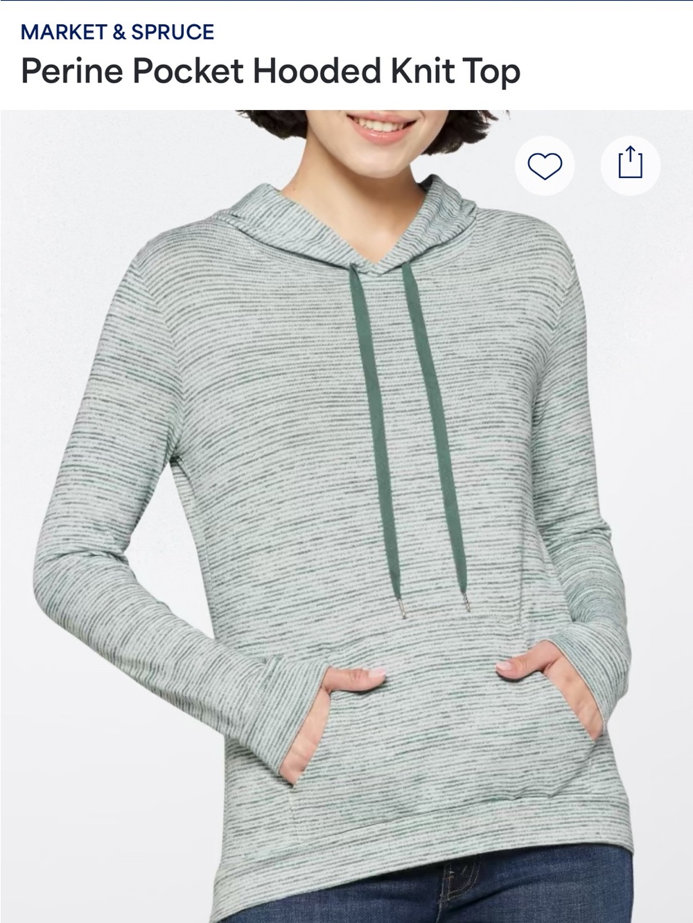 Market & Spruce Striped Mint Hooded Knit Top with Contrast Drawstrings
